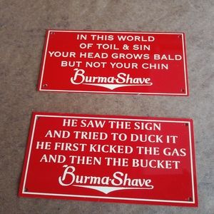 Set of 2 mini Burma Shave metal signs